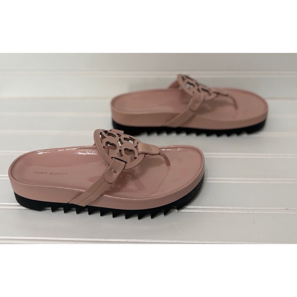 TORY BURCH Miller Pink Patent Leather Lug Sandals Flip Flops Womens Size 7 M - Picture 2 of 7